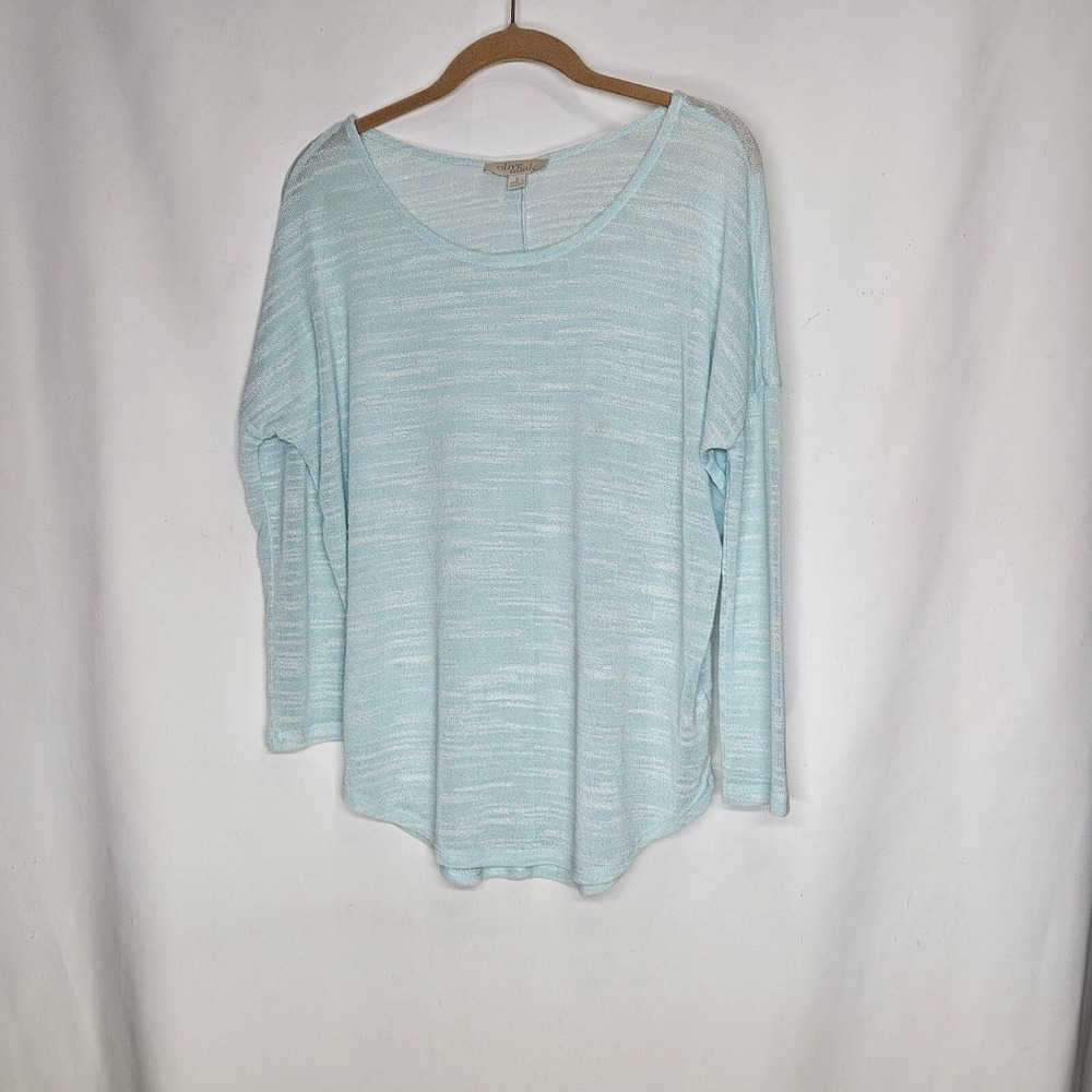Olive And Oak Womens 3/4 Sleeve Textured Shirt Sheer Size‎ Small -Aqua/White
